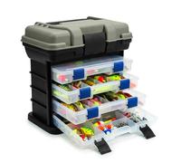 Utility Four-tier Portable Tool Storage Case with Top Storage Compartment Multi-compartment Plastic Hardware Organizer, Carry Handles - Ideal for DIY Tools and Accessories Storage