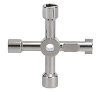 Utility Key Wrench 4 in 1 Multifunctional Hand Tool Zinc Alloy Cabinet Valve Key for Electric Water Vapour Meter Box Cabinet Elevator Door Water Meter Valve Opening Silver