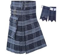 Utility Kilt - 5 Yard 16oz Acrylic Wool Tartan - Scottish Modern Utility Kilts for Men, Adjustable Strap - Traditional Highland Costume - Cargo Kilt (Grey Watch, Belly Button - 38" Inches)