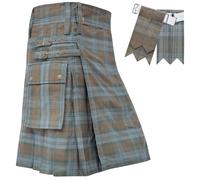 Utility Kilt - 5 Yard 16oz Tartan - Scottish Modern Utility Kilts for Men, Adjustable Strap - Traditional Highland Costume - Cargo Kilt (UK, Numeric, 34, Regular, Regular, Weathered Black Watch)