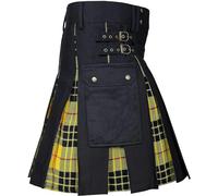 Utility Kilt, Jeans Hybrid Kilt, Modern Box Pleated Tartan Traditional Mens Kilt-Yellow-M