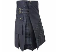 Utility Kilts for Men - Traditional Scottish Modern Hybrid Utility Kilt Tartan - Black Cotton Kilt Adjustable Strap, Kilts for Men (Grey Watch, Belly Button - 46" Inches)