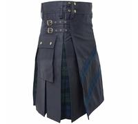 Utility Kilts for Men - Traditional Scottish Modern Hybrid Utility Kilt Tartan - Black Cotton Kilt Adjustable Strap, Kilts for Men (Black Watch, Belly Button - 42" Inches)