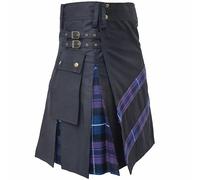 Utility Kilts for Men - Traditional Scottish Modern Hybrid Utility Kilt Tartan - Black Cotton Kilt Adjustable Strap, Kilts for Men (Pride of Scotland, Belly Button - 32" Inches)