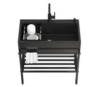 Utility Kitchen Sink Single Bowl Commercial Stainless Steel Sinks with Faucets Free Standing, Prep Washing Hand Basin for Indoor Outdoor, Laundry Room Utility Sinks