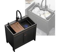 Utility Kitchen Sink With Cabinet,Bathroom Vanity With Stainless Steel Sink,Outdoor Sink Station,Laundry Sink with Cabinet,Free Standing Single Bowl Kitchen Sinks,with Pull-Out Faucet,Soap Dispenser (