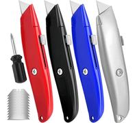 Utility Knives with 10 Extra SK5 Blades,Box Cutter,Package Box Opener,Multi Tool with a Screwdriver(red, Black, Blue,Silver) for Cardboard, Warehouse, Packaging, for Slitting Bubble Wrap