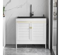 Utility Laundry Sink with Cabinet - Freestanding Kitchen Sink with Faucet Storage Shelves & Draining Board for Garage Restaurant Kitchen Laundry Indoor & Outdoor Use - Faucet Included