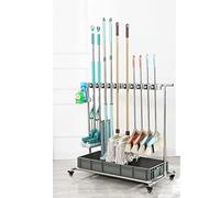 Utility Racks Movable Mop Broom Holder Organizer, Put Wet mops Floor Standing Cleaning Tool Rack Stainless, for Schools s Factories Hotels Restaurant (S