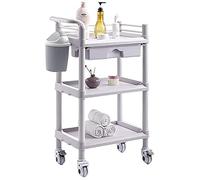 Utility Rolling Cart Kitchen Island Trolley Serving Catering Storage Cart 3 Tier ABS Beauty Salon Cart with Drawers, Medical Utility Cart with Dirt Bucket, SPA Tattoo Rolling Trolley with Brake Wheel,