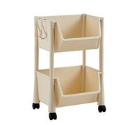 Utility Rolling Cart with Lockable Wheels 2-Tier Mobile Trolley Plastic Storage Shelves for Kitchen Bathroom Office Laundry Living Room - White