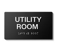 UTILITY ROOM Signs with Raised Text & Grade 7 Braille, Matte Black Finish Easy Install with Double-Sided Tape, ADA Compliant Conference Room Office Door Sign
