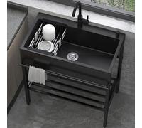 Utility Room Sink with Faucets, Freestanding Stainless Steel Laundry Tub with Adjustable Legs, 7.4in Deep kitchenette Sink,for Laundry Room, Outdoor, Garage, Workshop, Pet Wash Station, Bathroom(80x45