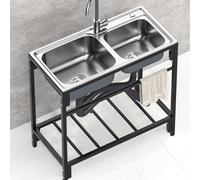 Utility Sink Double Bowl Kitchen Sinks 304 Stainless Steel with Storage Shelf Freestanding Sink Outdoor with Faucet for Laundry Room 83 * 44 * 85cm