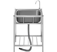 Utility Sink,Free Standing Stainless-Steel Sink Single Bowl, Commercial Kitchen Sink for Restaurant, Bar, Clean Room, Garage, Adjustable Feet Easy to Assemble (Color : Silver, Size : 52x42c