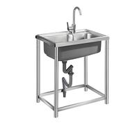 Utility Sink, Freestanding Stainless Steel Single Bowl Kitchen Sink with 360° Rotatable Faucet for Restaurant Laundry Garage Garden(58x43x75cm)