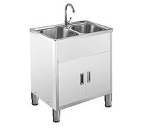 Utility Sink Kitchen Sink Stainless Steel Freestanding Sink with Faucet and Storage Shelves with Drainer Unit for Outdoor Garage Commercial Restaurant Kitchen Laundry Room. ( Color : Hot and cold , Si