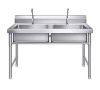 Utility Sink Large Double Bowl,304 Stainless Steel Commercial Sink Hand Wash Basin with Cold Water Tap for Outdoor,Garage,Laundry,Backyard 100cmx50cmx80cm
