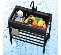 Utility Sink Laundry Tub with Water Pipe, Stainless Steel 1 Compartment Kitchen Sinks, Free Standing Handwashing Station for Restaurant Indoor Outdoor Garage