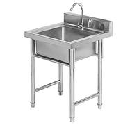 Utility Sink Outdoor Basin Freestanding Catering Commercial Sink, 304 Stainless Steel Single Bowl with Faucet for Kitchen Bathroom Farmhouse Laundry