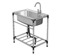 Utility Sink,Single Bowl Stainless Steel 304 Sink,Single Bowl Kitchen Sinks,Commercial Restaurant Kitchen Bar Sink,Free Standing Utility Sink With Stand,For Laundry Garag,Hot and Cold Faucet-37*32cm