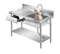 Utility Sink,Single Bowl Unit Free Standing Pet Utility Sink With Drawer,Prep & Utility Washing Hand Basin W/Workbench & Storage Shelves Indoor Outdoor,for Garage, Restaurant, Kitchen, Laun