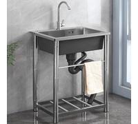 Utility Sink Stainless Steel FreeStanding Single Bowl Kitchen Sink, with Cold and Hot Faucet Water Pipe Kit,Shelf,for Kitchens,Bathrooms,Garage,Laundry Room