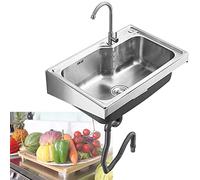 Utility Sink - Stainless Steel Wall-Mounted Commercial Sink, Large Single Bowl for Laundry, Backyard, Garage