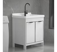 Utility Sink With Cabinet,Kitchen Sink Cabinet,Laundry Room Sink With Cabinet Combo,Space Aluminum Cabinet,Ceramic Basin,With Faucet,Freestanding Sink With Vanity Cabinet,For Bathroom,Outdoor,Garage (