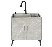 Utility Sink with Cabinet, Laundry Room Sink, Stainless Steel Hand Washing Station, Black Pull-Down Sprayer Faucet, Spacious Vanity with Storage Compartment, for Kitchen Bathroom Commercial ( Color :