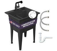 Utility Sink with One-Handle Black Plastic Faucet - Polypropylene Laundry, Black Garage Sink, Indoor and Outdoor Use - Complete Sink Set by Noah William Home (24” X 22” X 34” 19.5 Gallons)