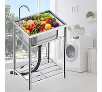 Utility sinks for a laundry room,Single Bowl Freestanding Kitchen Sink,Outdoor Sink,Commercial stainless Steel Sink With Strainer,Movable Garden Laundry Tub,for Garage,Restaurant ( Color : Single