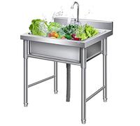 Utility Sinks, Free Standing 304 Stainless Steel Catering Commercial Sink Single Bowl Basin Prep Workstation with Faucet Commercial Sink for Kitchen Bathroom Restaurant Farmhouse
