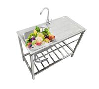Utility Sinks Freestanding Stainless Steel Sink,Restaurant Single Bowl Sink Workstation,Outdoor Laundry Tub Set w/Faucet and Storage Shelves,for Laundry/Garage/Kitchen/Bar/Backyard Handwashing(Single