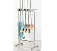 Utility Storage Rack with Tow Hooks, Movable Broom Holder & Mop Organizer for Garage, Garden, Schools, Hotels, Hospitals, Restaurants, Factories