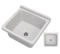 Granitan Sink for Garage, Basement, Workshop and Laundry Room, Universal Wash Trough with Siphon, Wall Mounted Sink for Indoor and Outdoor Use, 40 x 38 x 22.8 cm, White