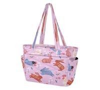 Utility Tote Bag Beach Bag for Gym with Multiple Pockets & Zipper Compartments Colorful Rabbit Chicken Spring Pattern
