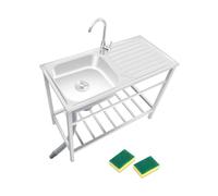 Utility Washing Hand Basin Stainless Steel Commercial Kitchen Sink Freestanding Single Bowl Sink for Garage Laundry Room Workbench Sink w/Faucet Industrial Outdoor Patio Sinks(75x40xH75cm)
