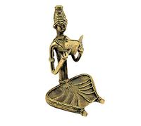 Utkal Crafts Handcrafted Dhokra Metal Art Collectible Showpiece Figurine of Lady Sitting and Reading - Home Decor | Brass Shine with Antique Look