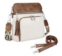 UTO Cross Body Bag for Women RFID Blocking Ladies Travel Bag Multi Pockets Detachable Shoulder Straps Faux Leather Brown & White