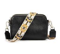 UTO Cross Body Bag Women Double Zip Pockets Magnetic Buckle Compartment Adjustable Nylon Shoulder Strap within Pattern Vintage Faux Leather Black
