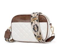 UTO Cross Body Bag Women Ladies Shoulder Bag Faux Leather with Adjustable Colorful Pattern Wide Strap White Grid Stitches