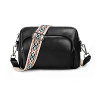 UTO Cross Body Bag Women Vintage Faux Leather Adjustable Nylon Shoulder Strap within Pattern Black