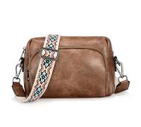 UTO Cross Body Bag Women Vintage Faux Leather Adjustable Nylon Shoulder Strap within Pattern Brown
