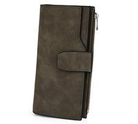 UTO Ladies Card Purse RFID Blocking Women Phone Clutch Wallet Zipper Coin Pocket Snap Closure PU Matte Leather Army Green