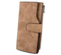 UTO RFID Wallet for Women PU Matte Leather Blocking Tech Wallet Card Holder Organizer Girls Small Cute Coin Purse with Snap Closure Brown(Size: Large)