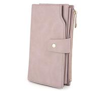 UTO Wallet for Women RFID Blocking Ladies Wristlet Purse 21 Card Slots Phone Pocket Synthetic Leather Light Pink