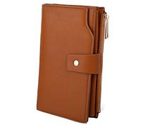UTO Wallet for Women RFID Blocking Ladies Wristlet Purse 21 Card Slots Phone Pocket Synthetic Leather Brown