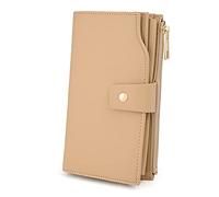 UTO Wallet for Women RFID Blocking Ladies Wristlet Purse 21 Card Slots Phone Pocket Synthetic Leather Apricot