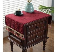 Utobanh Pure Color Tablecloth Bedside Tablecloth - Green Bedroom Nightstand Side Table Dresser Table Cloth - Red Tabletop Dust Tablecover with Tassel